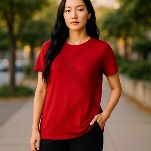 LAFAYETTE 148 Red Knit Viscose Short Sleeve Sweater XL